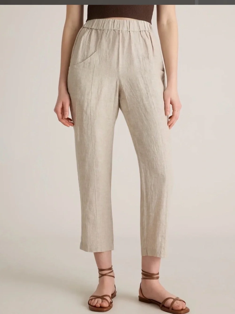 Quince 100% Linen Pull-On Pants L Flax Natural Boho Beach Sustainable Coastal